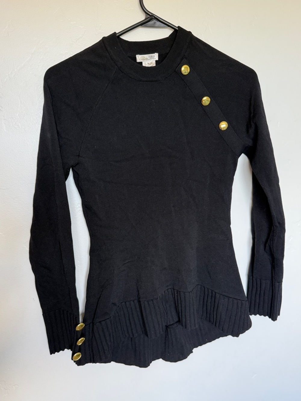 Shoreline Black Knit Sweater with Gold Button Accents